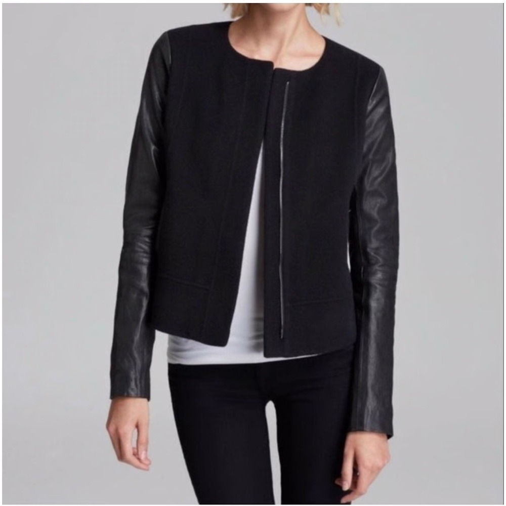 Vince Wool Leather Sleeve Moto Jacket Zip Size XS